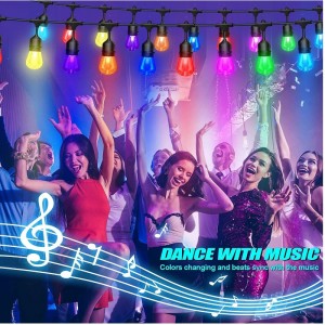 COLORE DI 48ft Modifica luci a corda da esterno, 15 lampadine a LED infrangibile a prova di frantuma, IP65 impermeabili, luci a corda lampeggianti RGBW con remoto RF e luci decorative per patio giardino
