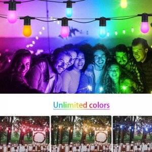Luci di corda a colori intelligenti, luci patio intelligenti da 48 piedi RGBW Luci a stringa a LED, APP&Controllo WiFi, funziona con Alexa, Modifica delle luci della stringa con le lampadine a LED dimmebili, IP65 impermeabile
