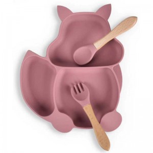Supplemento da tavolo da tavolo da scoiattolo Dispositivo di tavoli da tavolo Fork e cucchiaio Silicone Bowl BPA BPA Free Baby Feeding Aspirazione Bambini Piatti set con Spoon Fork