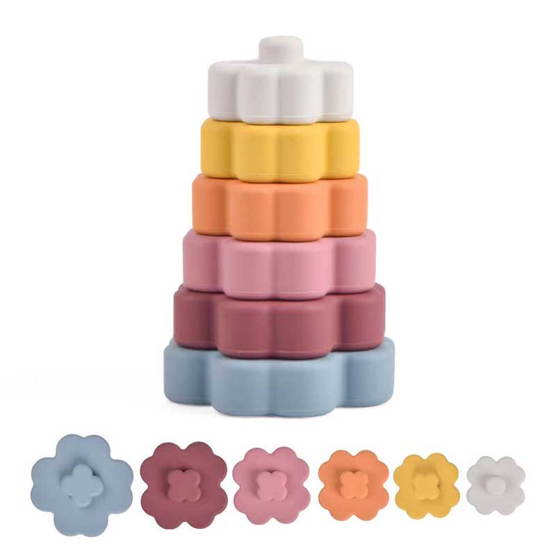 Bambini colorati fiore silicone sensoriale edificio educativo giocattoli silicone impilando giocattoli montessori