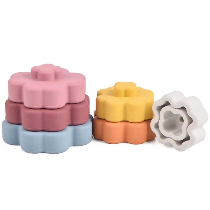 Bambini colorati fiore silicone sensoriale edificio educativo giocattoli silicone impilando giocattoli montessori