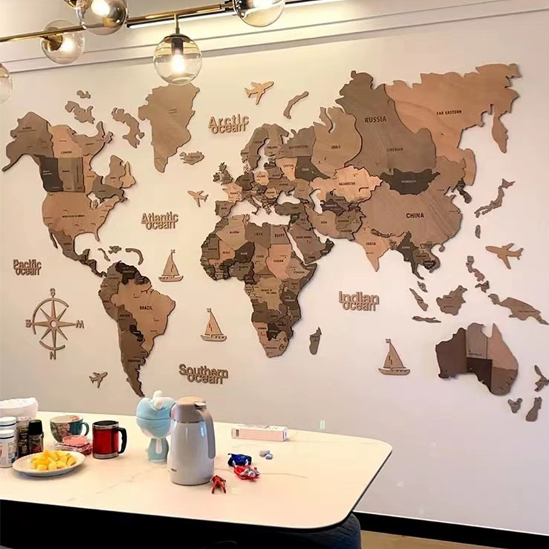 Mappa del mondo in legno 3D