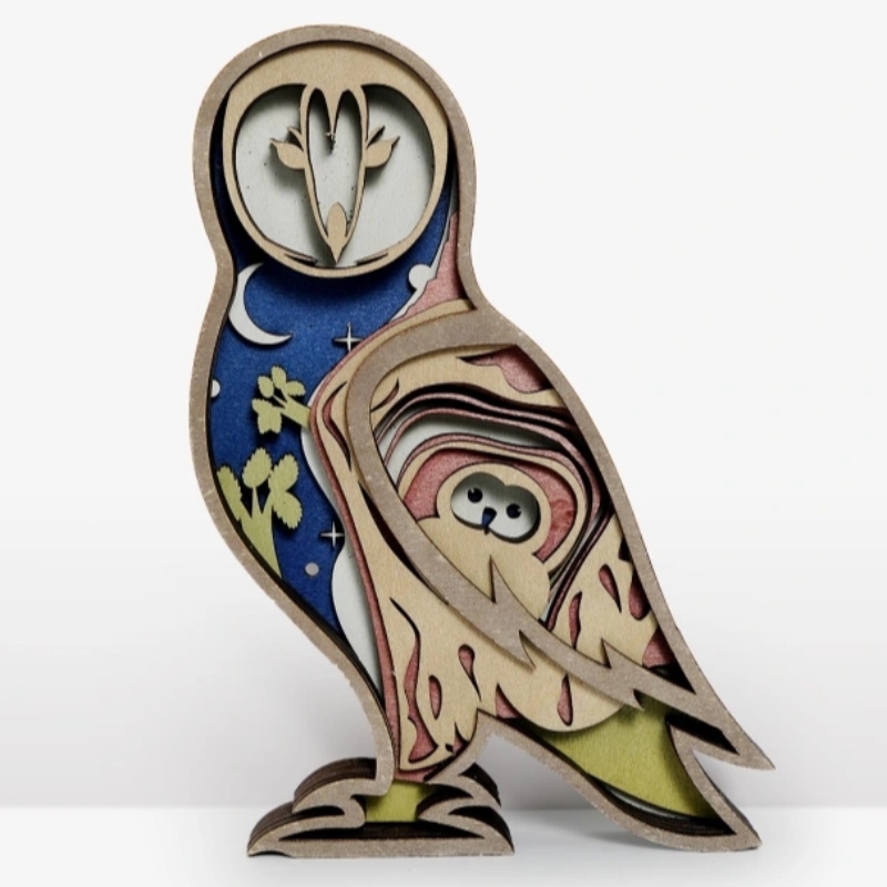 3D Owl Decorazione artefatto in legno