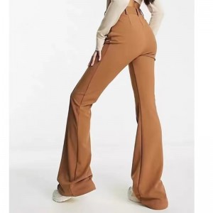 Elegante pantalone casual a vita alta in colore cammello