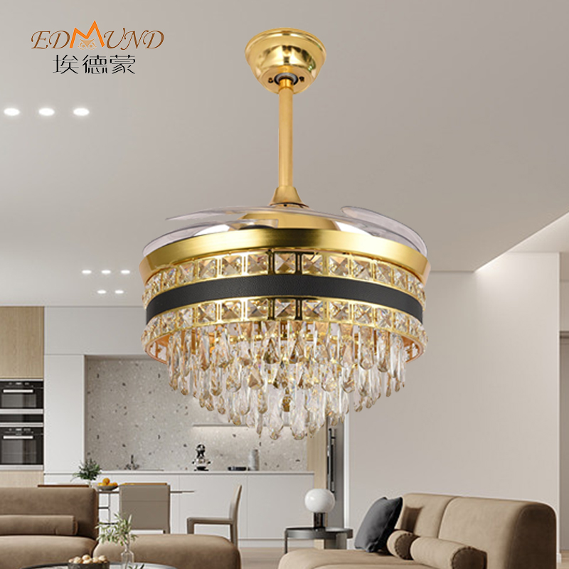 K012 Lampadario ventilatore a soffitto con luce con telecomando 42 pollici 3 colori con altoparlante ventilatore a cristallo lampadario