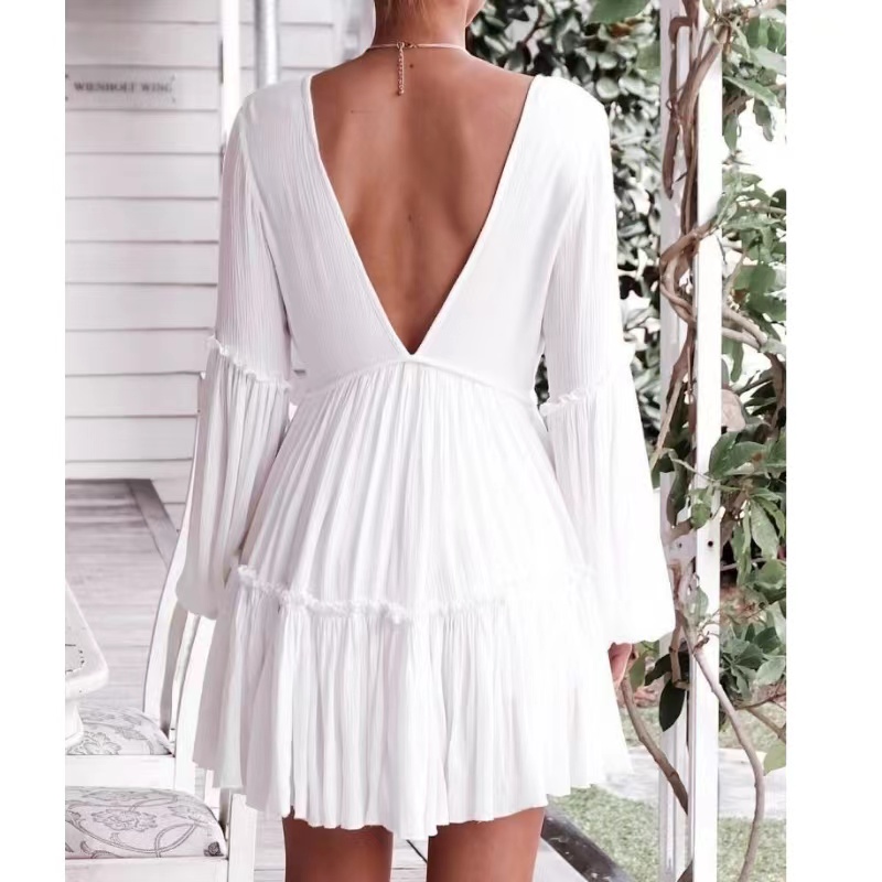 Summer Fashion White Vesto a V Weeve Wash Dress