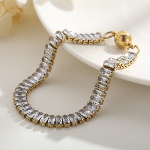 Trend Europa e Stati Uniti Tenda in acciaio in acciaio quadrato zircone a vento ornamenti in acciaio inossidabile in acciaio inossidabile pietra singola fila diamante diamante magneta bracciale