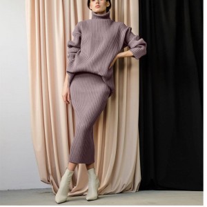Inverno New Fashion Custom Women \\\\ \'S Warm Turtleneck Pullover Midi Midi Skirt a 2 pezzi Suit Women \\\\\' s Skirt Sweater