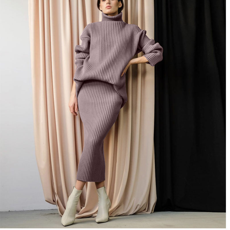Inverno New Fashion Custom Women \\ 'S Warm Turtleneck Pullover Midi Midi Skirt a 2 pezzi Suit Women \\' s Skirt Sweater