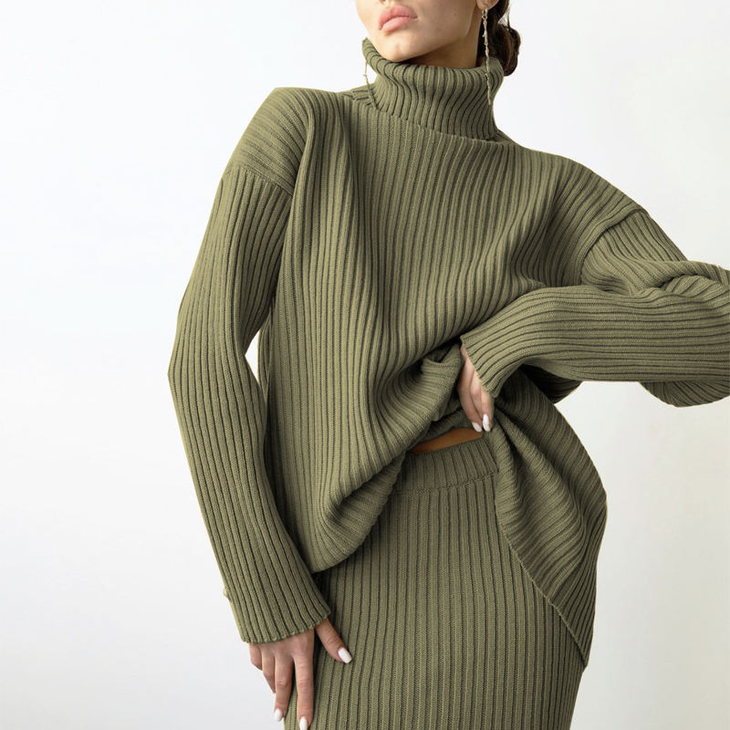 Inverno New Fashion Custom Women \\ 'S Warm Turtleneck Pullover Midi Midi Skirt a 2 pezzi Suit Women \\' s Skirt Sweater