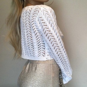 Pullover a V White Verve a maniche lunghe sfilata sottile maglione a maglia sexy