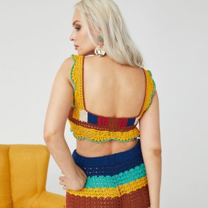 Deep Deep-Neck a mano all\'uncinetto sexy da donna sexy Crop Top Abiti a maglia