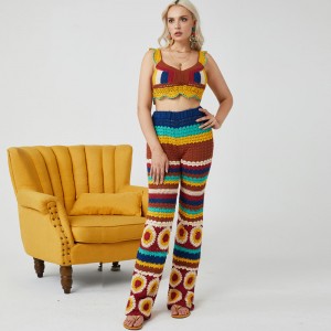 Deep Deep-Neck a mano all\'uncinetto sexy da donna sexy Crop Top Abiti a maglia