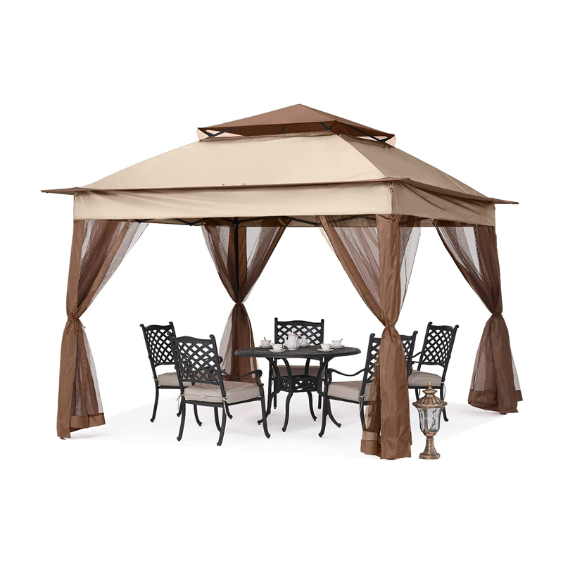 Forniture da giardino pergola in alluminio gazebo da esterno attività esterna con zanzara, marrone chiaro