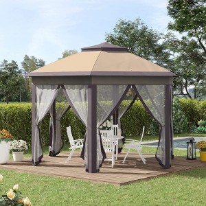 13 \\\\ \'x 13 \\\\\' pop-up gazebo baldacchino esagonale con 6 reti in rete con cerniera, tenda per eventi sul tetto a 2 livelli con forte telaio in acciaio