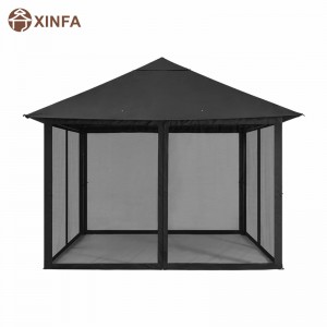 10x baldacchino gazebo patio da 10 piedi con reti di zanzare per prato, giardino, cortile,nero
