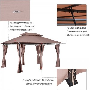 10 \\\\ \'x 13 \\\\\' Gazebo pergola a tavola morbida esterna con tende, gazebo in telaio in acciaio a 2 livelli per patio, kaki