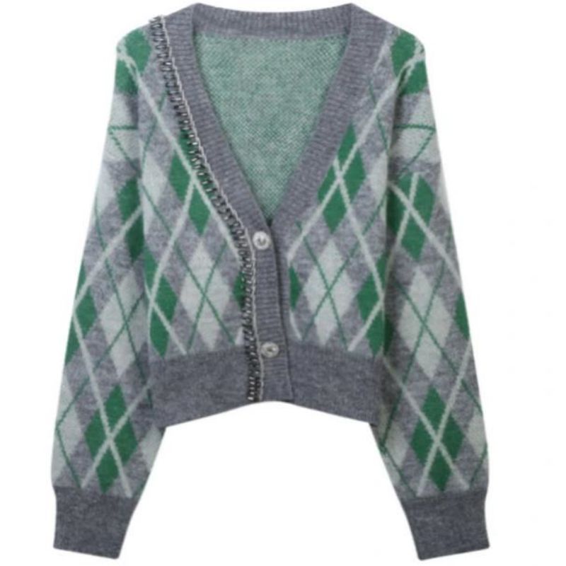 Argyle Jacquard a maglia maglieria Mohair Cardigan Women Knitwear