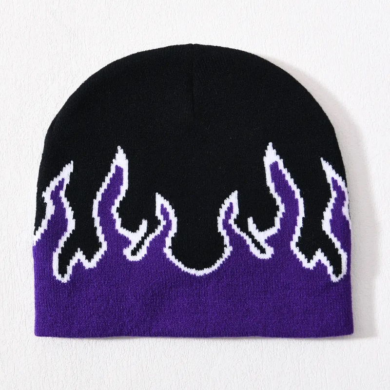 Skulle all'ingrosso Skulle Acrilico Cappello a maglia Hip Hop cantaccante su tutto il design stampato logo personalizzato unisex Winter Jacquard Flame Beanie
