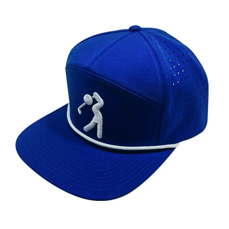 Cappello perforato a 7 pannelli di alta qualità personalizzato, tappo da baseball logo da ricamo 3d maschile con corda