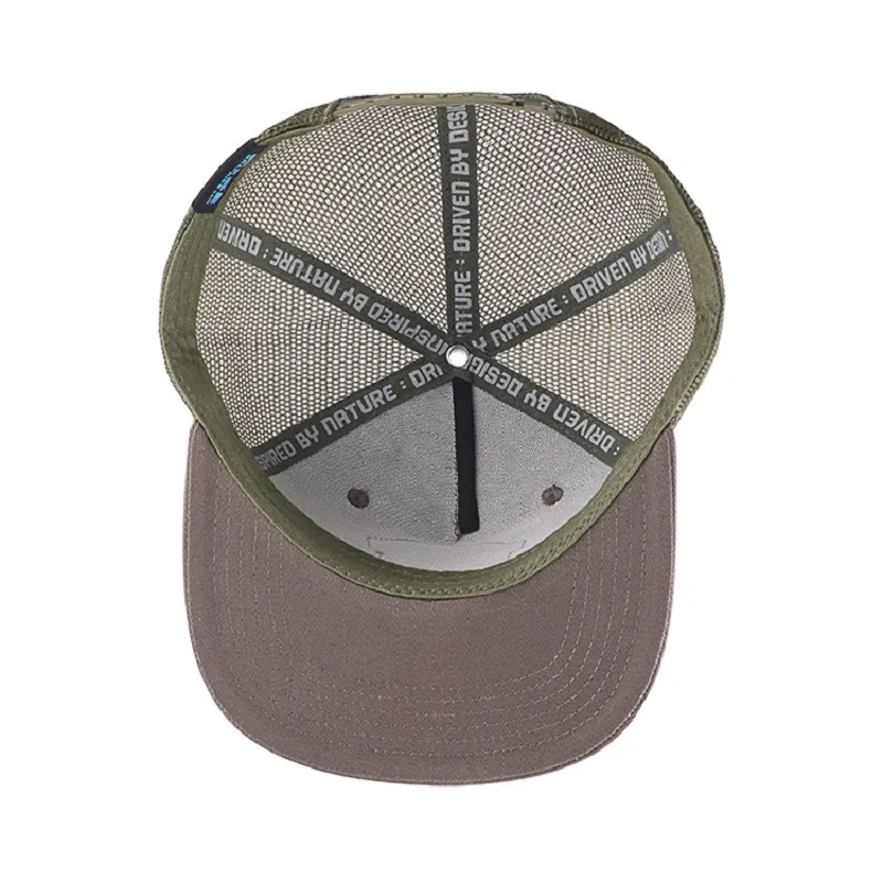 Fashion Popular Flat Brim Mesh Cappello Grey Ramitidery Patch 5 Pannello Plastic Snapback Trucker Cap and Hat