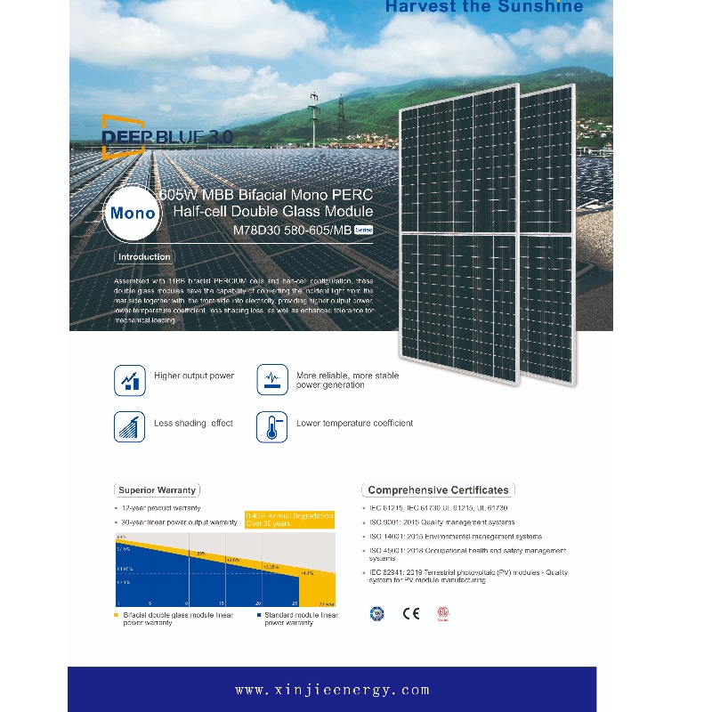 Fotovoltaic Double Side 605 W M B B Pannelli Moduli ad alta efficienza Sistema Vendite online