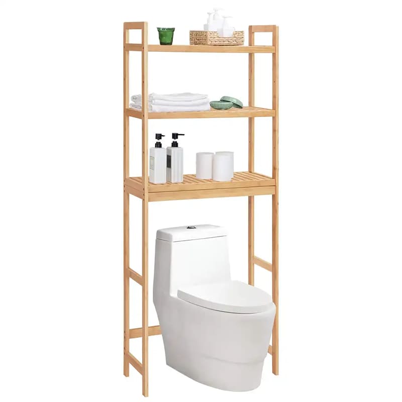 Organizzatore di armadietti da bagno in bambù a 3 livelli personalizzabile sullo scaffale di portapacchi per la toilette