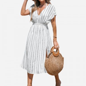 Abito in cover-up a strisce midi