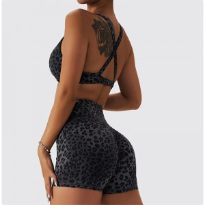 SC1066 Women \\\\ \'S Yoga Set Leopard Stampa reggiseno sportivo e pantaloncini sportivi che corrono tubi yoga set fitness woman 2024