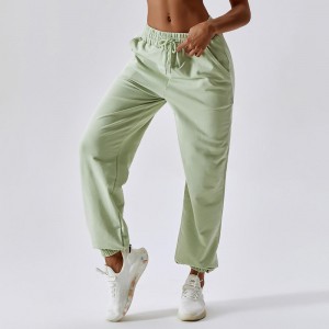 SC10129 Solidi pantaloni della tuta a vita elastica Donne Sports vanti pantaloni sciolti joggers pantaloni a vita alta