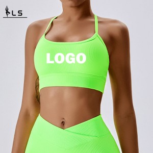 SC101610 Halter Sports Bra Ladies Halter Neck Cross Back Sports Reggiseno per donne Logo Donne Workout Bra Sport Bra Yoga all\'ingrosso Yoga Cro