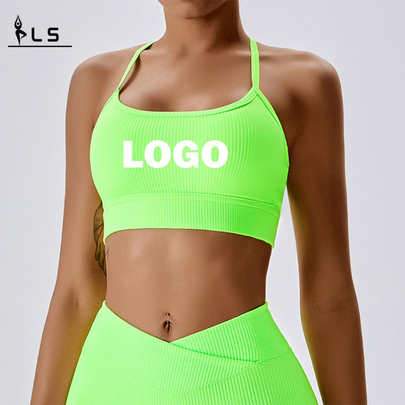 SC101610 Halter Sports Bra Ladies Halter Neck Cross Back Sports Reggiseno per donne Logo Donne Workout Bra Sport Bra Yoga all'ingrosso Yoga Cro