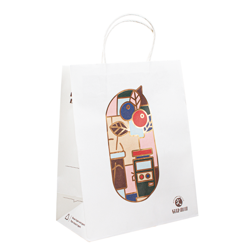 Sacchetto di carta Kraft riciclabile personalizzato con il tuo logo, sacchetto di carta per la spesa personalizzata per cibo con manico