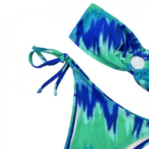 Spettacoli di ritaglio senza spalline Teal Teal Swimsuit a due pezzi