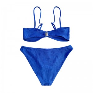 Costume da bagno divisa a modelli speciali a pieghe blu
