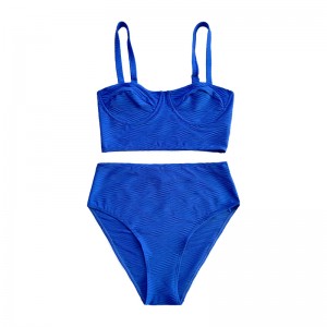 Halter del modello blu con ampio fondo speciale in tessuto speciale sexy su due pezzi costume