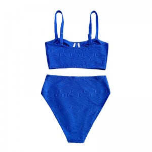 Halter del modello blu con ampio fondo speciale in tessuto speciale sexy su due pezzi costume