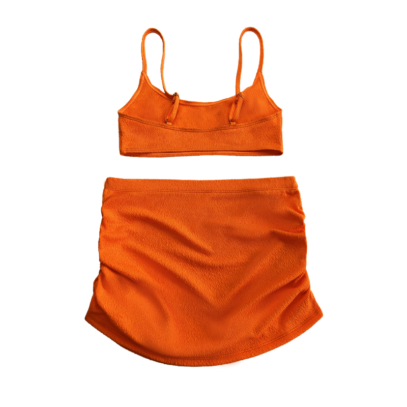 Camice di base in tessuto in crepa arancione gonna pieghettata sexy costume da bagno a due pezzi