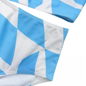 Giubbotto geometrico blu e bianco colore solido cinghia spaso a goccia