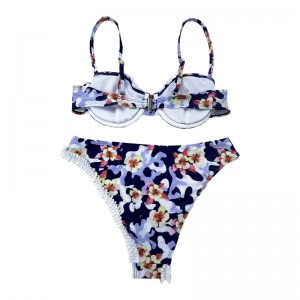 Costume da bagno in bikini irregolare arruffato floreale