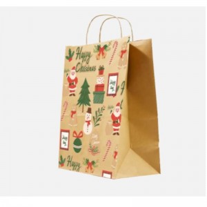 Sacchetti di carta di Natale marroni con manici contorti sacchetti regalo festivi personalizzati con borse di carta all\'ingrosso di badge
