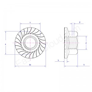 dado flangiato esagonale con dentellature