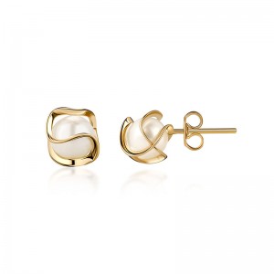 Orecchini a bottone con perla ingabbiata placcati oro 18 carati Hongde, 4 mm