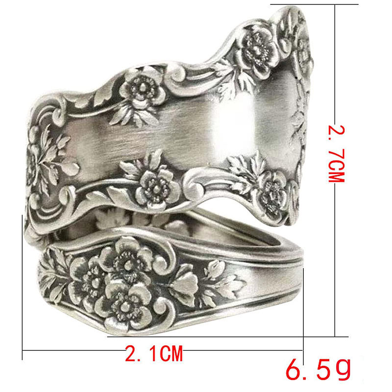 Anello regolabile con anello a cucchiaio ossidato in argento sterling 925 Hongde \