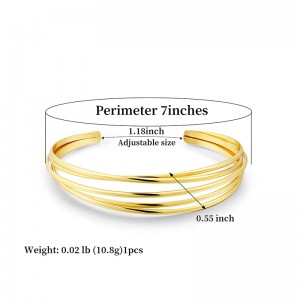 Hongde Classico semplice multi-strato d\'argento-bracciale aperto placcato oro