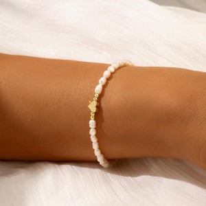 Oro Hongde 14K-Bracciale con perle placcate a cuore. Bracciale con perle del cuore