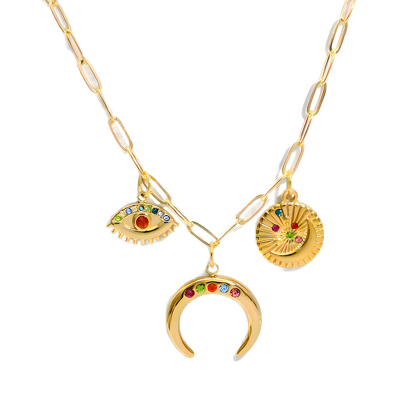 Hongde Collana a catena in oro 18 carati con graffetta Collana fatta a mano fai-da-te con ciondolo a forma di stella di luna e sole, collana con ciondolo in oro con spiaggia al mare, oceano occidentale, per le donne