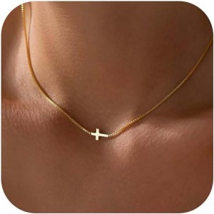 Collana con croce per donna 14K Oro reale Placcato argento Delicato piccolo ciondolo a forma di croce Girocollo Semplice alla moda Collana con ciondolo a forma di croce Collana con fede Gioielli Religiosi Minimalista Regalo