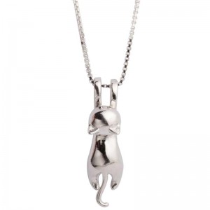 Collana con ciondolo a forma di gatto in argento, foglia a forma di gatto, in argento sterling, per donna, gioielli per gatti da donna, accessori per gatti per donne, mamma amante dei gatti, regali a tema, simpatici gioielli in argento c...