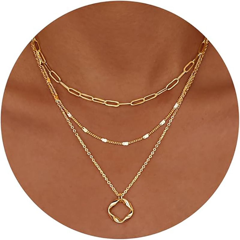 Doppio minimalista-Collana a strati Collana girocollo in oro 4K placcato argento Cerchio trendy con catena a graffetta, Semplice set di gioielli con fiocco a forma di croce in oro con diamanti Regali per le donne